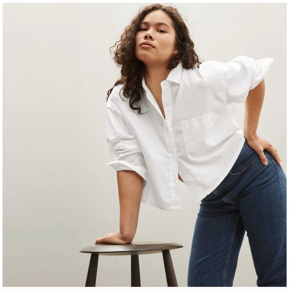 Everlane The Silky Cotton Way-Short Shirt white in size M (NWT)